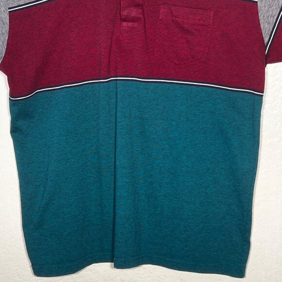 John Henry Sport Men  XL Polo Shirt Colorblock Casual Red Gray Teal Short Sleeve - Picture 9 of 14